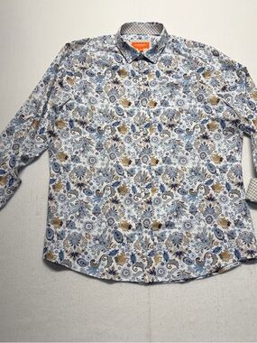Johnston & Murphy Blue and Tan Paisley Floral Dress Shirt